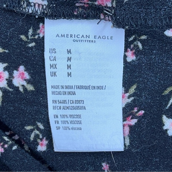 MEDIUM AMERICAN EAGLE BLACK PINK FLORAL  DRESS COTTAGE  LONG SLEEVE - Picture 11 of 12